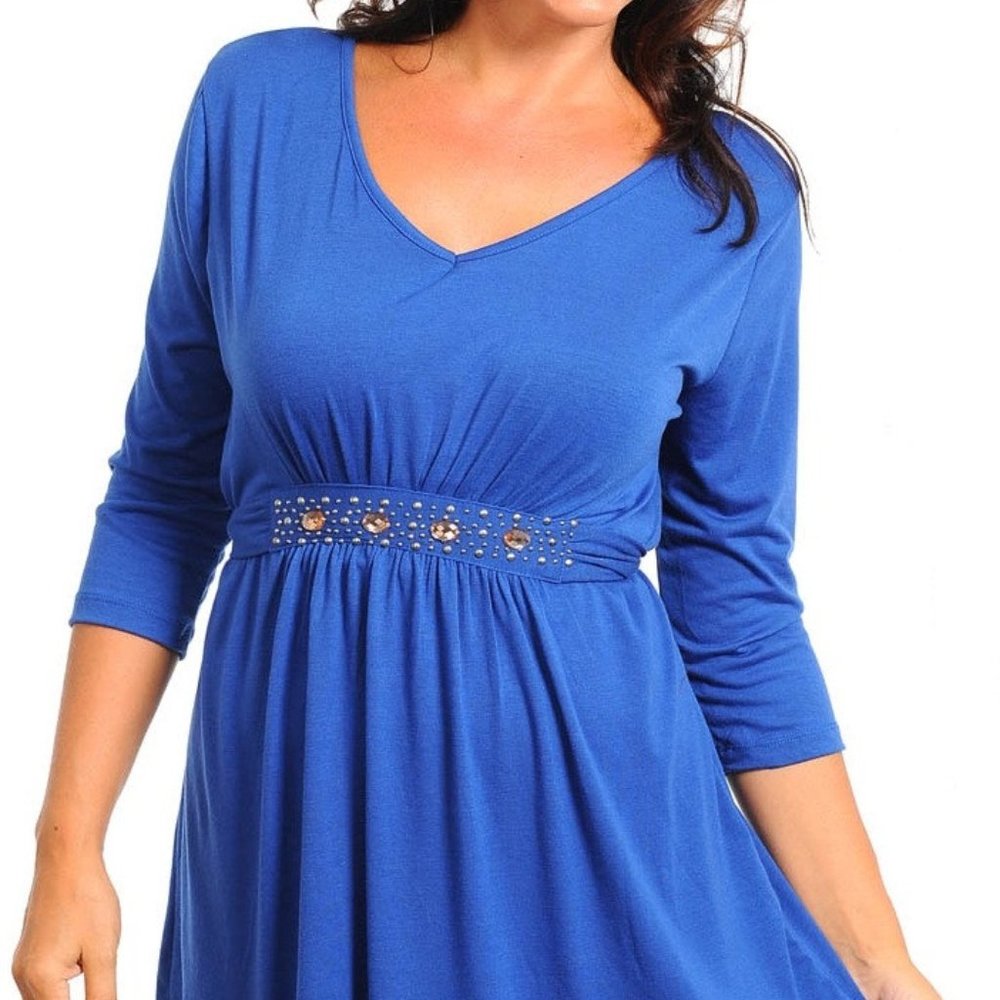 Women's Quarter-Sleeve Top With Stone Waist Detail (Plus Size)